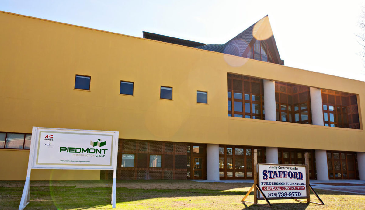 Tubman Museum in downtown Macon, GA with Stafford Builders/Consultants INC (General Contractor) sign in front.